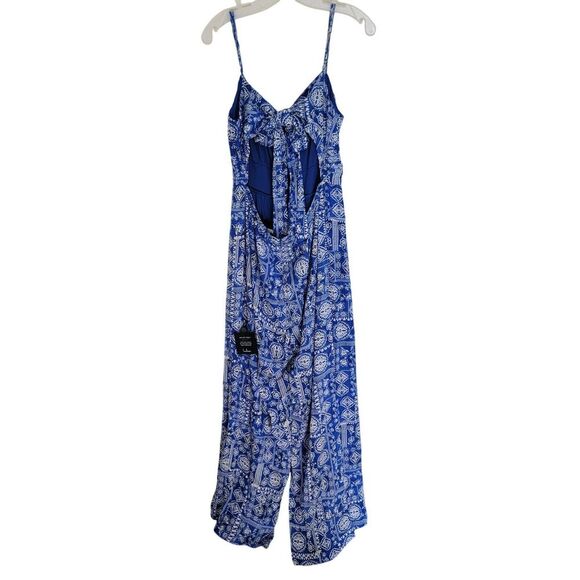 Lulus Blue Pattern Jumpsuit Romper Sz XL NWT Wideleg Vacation Coastal NWT - Picture 5 of 16